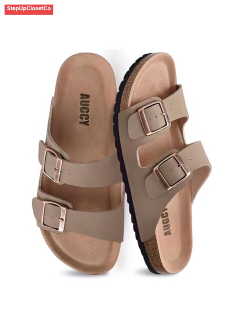Cork Footbed Slide Sandals with Arch Support and Adjustable Buckle, Slip On